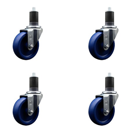 Service Caster 4'' SS Solid Poly Wheel Swivel 1-5/8'' Expanding Stem Caster Set, 4PK SCC-SSEX20S414-SPUS-158-4